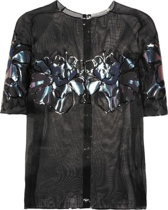 Les Chiffoniers Black Floral Applique Top Size S