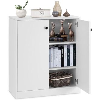 Costway Armadietto Multiuso, con 2 Ante e 3 Ripiani, per Soggiorno, Camera da Letto e Ingresso, 72 x 34 x 85,5 cm, Bianco