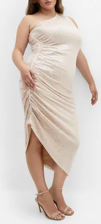 City Chic Violeta Sequin One Shoulder Dress in Cream at Nordstrom, Size Xxl