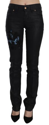 John Galliano Swan Floral Embroide Mid Waist Skinny blue Womens Jeans
