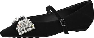 Generic Womens Pump Slip-on Wedge Heel Party Dress Heel Rhinestones Bow Casual Shoes Buckle Wedding Evening Party (7.5,Black)