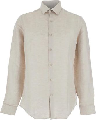 Calvin Klein Linnenmix Klassiek Overhemd - Heren - Casual Overhemden - Beige - 3XL - Linnen - Overhemden