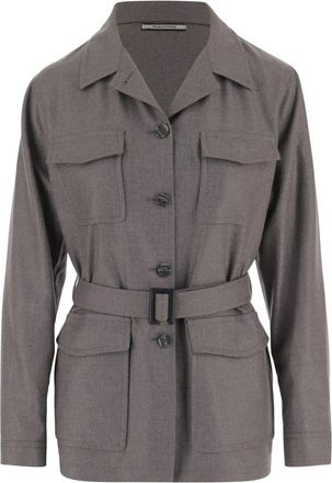 Tagliatore Jas van wol en kasjmier met riem - Dames - Zomerjassen - Grijs - 2XS - Wol - Jassen
