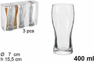 Trade Shop Trade Shop - Set Servizio 3 Bicchieri Boccali In Vetro Da 400ml Per Birra Bevande Casa Bar