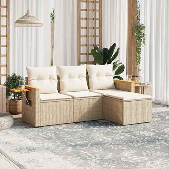 vidaXL Juego De Sof&aacute;s Jard&iacute;n Con Cojines 4 Pzas Rat&aacute;n Sint&eacute;tico Beige Vidaxl