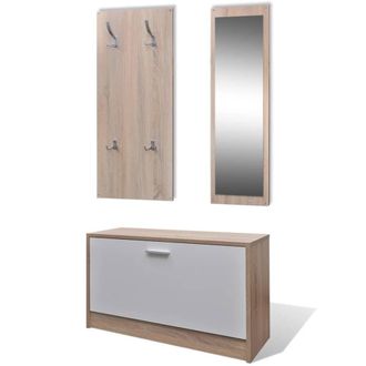 Berkfield Home Oak & White 3-in-1 Wooden Shoe Cabinet Set in Brown