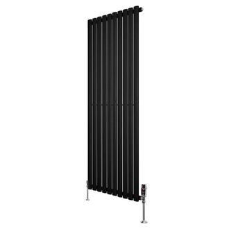 MonsterShop Oval Single Column Radiator & Valves - 1600mm x 600mm - Black