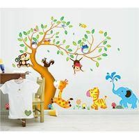 OEM Vinilos Decorativos De Pared Con Un Alegre &Aacute;rbol De Animales: Un B&uacute;ho, Un Mono, Una Cebra Y Una Jirafa. Perfectos Para La Habitaci&oacute;n Del Beb&eacute; O La Gua