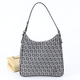 Fendi Black Leather Canvas Shoulder Bag Tote Bag (Pre-Owned)