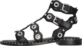 Ash Pop Grommet Versierde Platte Sandaal - Dames - Sandalen - Zwart - 37 EU - Leer - Schoenen