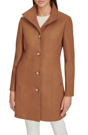 Calvin Klein Stand Collar Coat in Dark Camel at Nordstrom Rack, Size Large