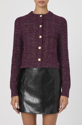 French Connection Metallic Cotton Blend Cardigan in Burgundy-Gold at Nordstrom, Size Small