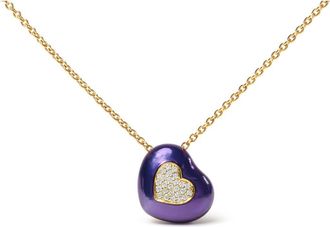 House of Brilliance 18K Yellow Gold Blue Enamel 1/10 Cttw Diamonds Heart Shape Pendant Necklace at Nordstrom