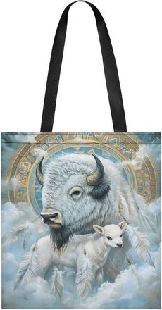 Generic White Bison Sheep Womens Tote Casual Shopping Bag Lightweight Shoulder Bags Hobos Handbag for Work Travel Daily 35x40cm