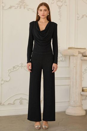 Skies Are Blue Clothing Donna Summer Lurex Cowl Disco Top In Black