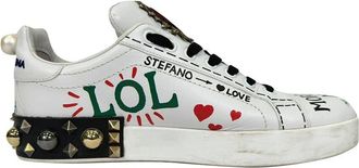 Dolce & Gabbana Womens Leather Printed Portofino Sneaker (Authentic Pre- Loved)