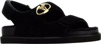 Valentino Garavani Faux Fur Sandals In Black