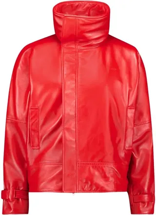 Balenciaga Rounded Bomber - Dames - Leren en Su&egrave;de Jassen - Rood - XS - Leer - Jassen