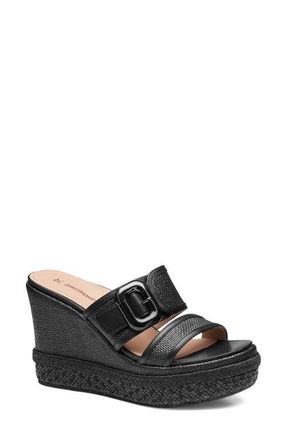 Johnston & Murphy Addison Buckle Platform Wedge Slide Sandal in Black Raffia/nappa Leather at Nordstrom, Size 9.5