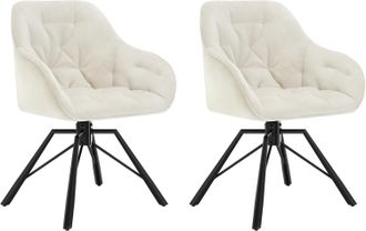 Woltu 2x Sill&oacute;n/silla De Comedor Acolchado Giratorio 360&deg; Sala De Espera Moderna En Terciopelo Elegante Con Reposabrazos, Crema - Woltu