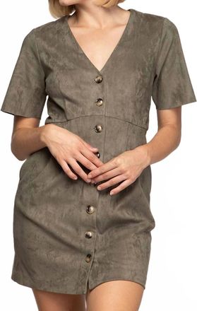 Naked Zebra Faux Suede Bodycon Button Down Mini Dress In Khaki