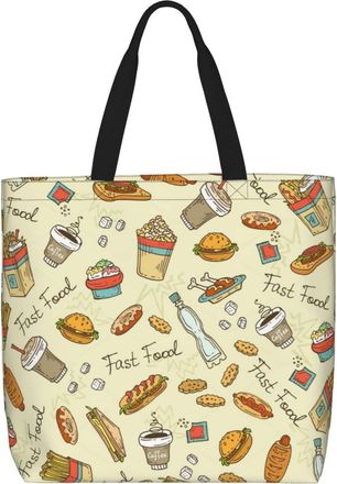 Generic Women Handbag Sandwich And Taco Snacks Abstract Geometric Womens Tote Bag Casual Reusable Shopping Bags, For Wedding, Graduation, Daily, Christmas, Wo