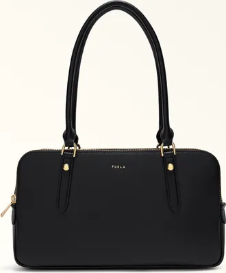 Furla Giulia Borsa Boston M Nero Nero Pelle Stampata + Camoscio Donna