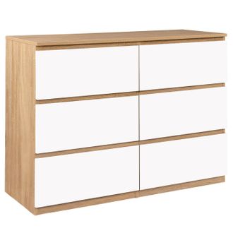 IDMarket Tomi 110 Cm Cassettiera A 6 Cassetti Effetto Faggio E Bianco