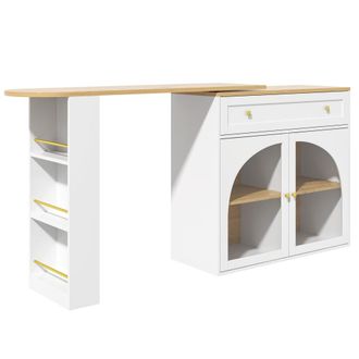 Urban Meuble Mesa de bar extensible blanca, tablero giratorio 138-204x39x104cm