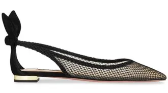 Aquazzura Black Mesh Bow Detail Flats Size 37