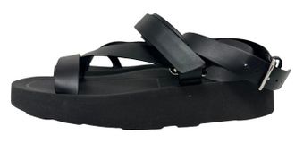 Herm&egrave;s Black Leather and Rubber Galaxy Sandals Size 41