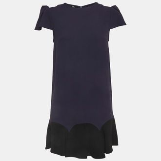 Elisabetta Franchi Blue Crepe Flounce Mini Dress
