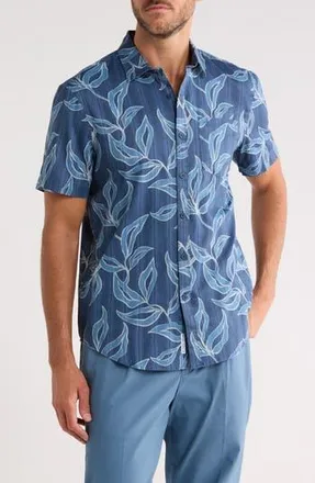 Original Penguin Leaves Print Cotton Button-Up Shirt in Sargasso Sea at Nordstrom Rack, Size Xx-Large