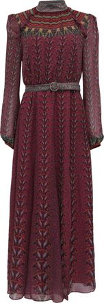 Saloni Jacqui B Belted Chiffon Dress in Burgundy Silk