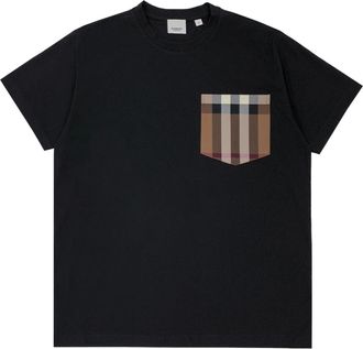 Burberry Mens Check Pocket T-Shirt in Black Cotton - Size Small