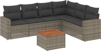 vidaXL Vidaxl - Set De Sof&aacute;s De Jard&iacute;n 7 Piezas Con Cojines Rat&aacute;n Pe Gris