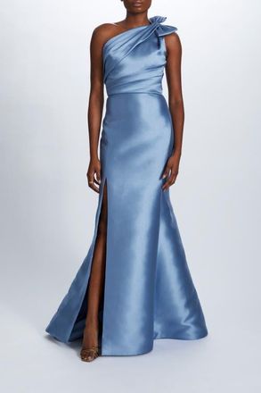 Amsale Mikado Draped Bodice Gown in Smoky Blue at Nordstrom, Size 12