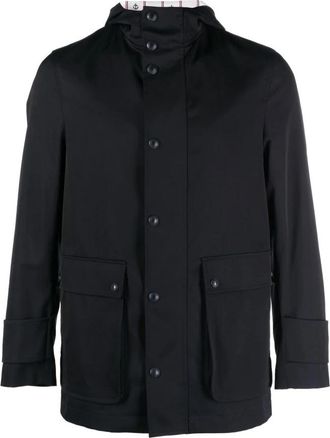 Thom Browne Vereenvoudigde Regenparka met Drukknopen - Heren - Zomerjassen - Blauw - L - Nylon - Jassen