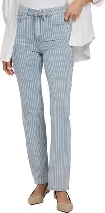 NYDJ Marilyn Stripe High Waist Straight Leg Jeans in Azure Stripe at Nordstrom, Size 14P