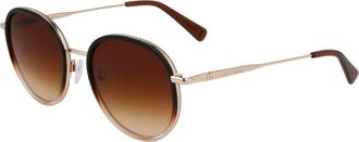 Longchamp Zonnebril met rond metaal montuur - Dames - Zonnebrillen - Geel - 52 MM - Accessoires
