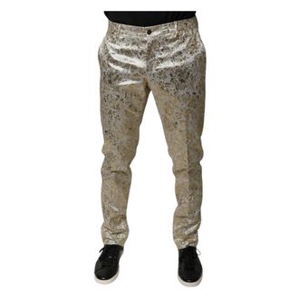 Dolce & Gabbana Broeken, Heren, Geel, M, Katoen, Jacquard Pantalon met Bloemen