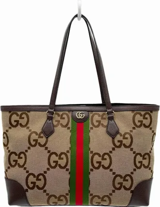 Gucci Brown Canvas Leather Tote Bag (Pre-Owned)