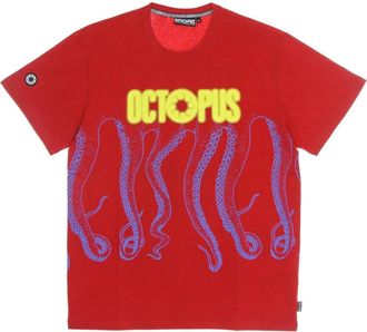 Octopus Rode Blurred Tee Heren T-shirt - Heren - T-shirts - Rood - XL - Katoen - Tops