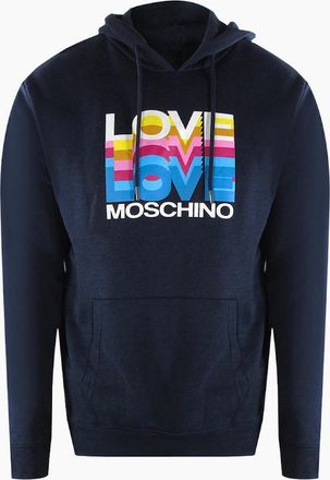 Love Moschino Mens Love Moschino Multi Logo Navy Blue Hoodie - Size: 40