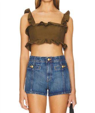 Ulla Johnson Belle Cropped Ruffle Top In Militaire