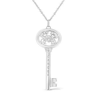 House of Brilliance 925 Sterling Silver Diamond Accent Zodiac Key 18 Pendant Necklace in Cancer at Nordstrom