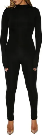 Naked Wardrobe Ribbed Mock Neck Jumpsuit in Black at Nordstrom Rack, Size X-Small