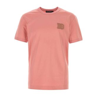 Dolce & Gabbana T-Shirts, male, Pink, Size: S Cotton t-shirt with patch