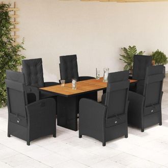 vidaXL Set De Comedor De Jard&iacute;n 7 Pzas Y Cojines Rat&aacute;n Sint&eacute;tico Negro Vidaxl