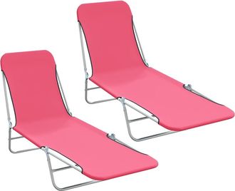 vidaXL Vidaxl - Tumbonas Plegables 2 Unidades Acero Y Tela Rosa